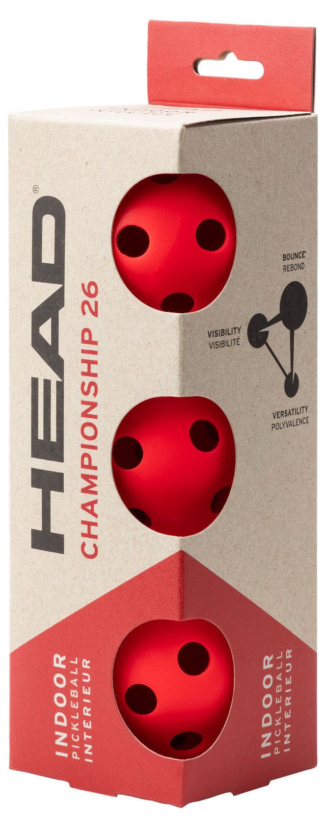 Head Champ 26 Indoor Pickleball 3 Pack - Red Red O S Pickleball Head